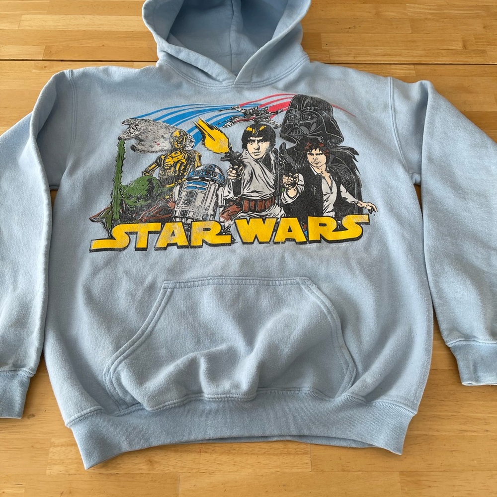 Vintage Star Wars Blue Sweatshirt Hoodie Gilfan Heavy Blend Youth Kids Large